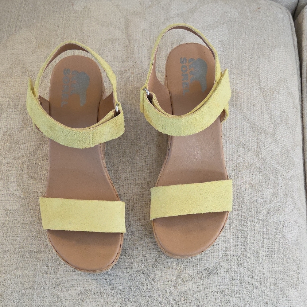Sorel Ladies' Yellow Suede Slingback Sandals with Hook-and-Loop Strap